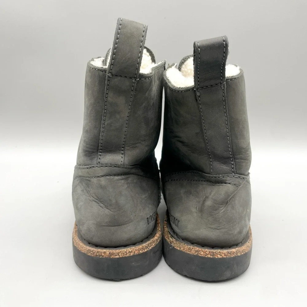 Birkenstock Womens 39 8 Bryson Lace Up Boots Grey Nubuck Shearling Winter Scandi